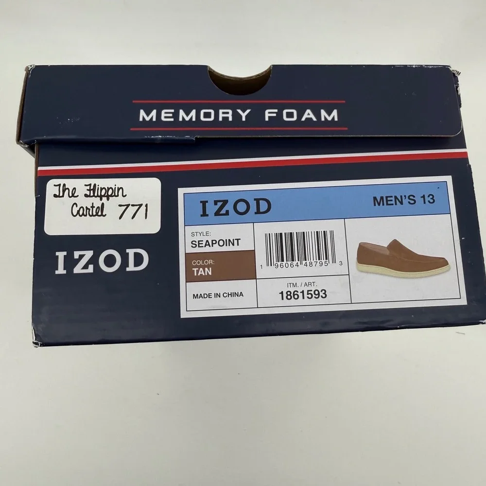IZOD Seapoint Mens 13 Tan Brown Slip On Loafers Memory Foam Shoes‎ 1861593